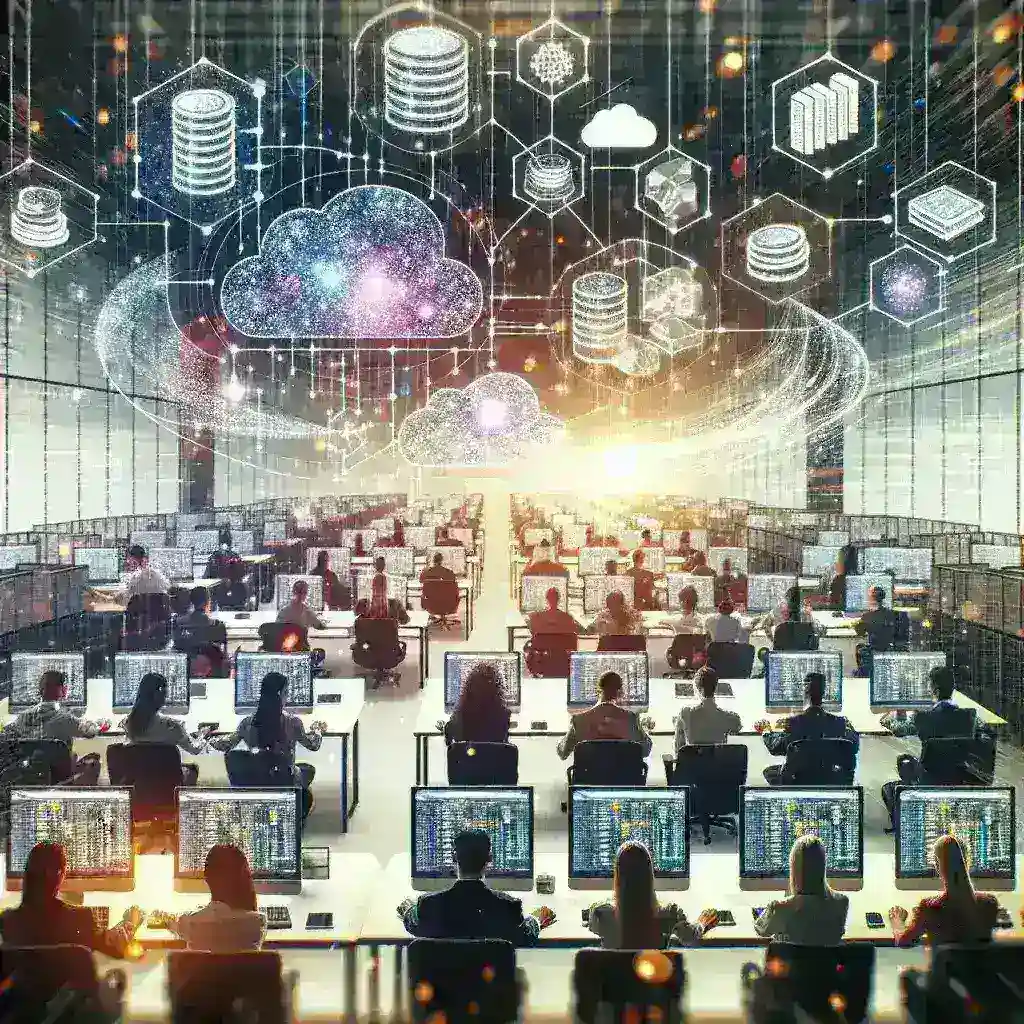 "Business professionals analyzing data integration software options on a digital tablet, illustrating the process of selecting the best solutions for modern business needs."
